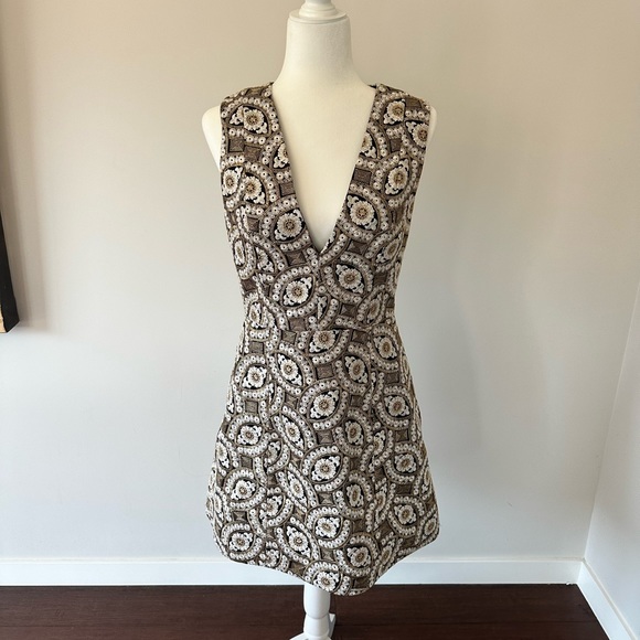 Alice + Olivia Patty Embroidered A-Line Dress in Black, Cream, Gold - Picture 2 of 5